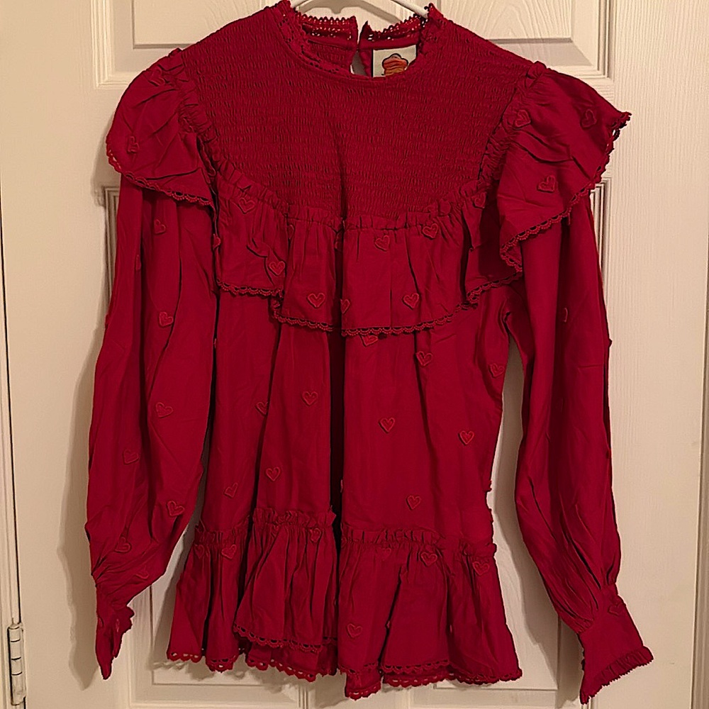 NWT Farm Rio Red Heart Blouse Size M